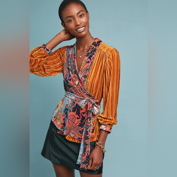 Anthropologie Tops - Moulinette Soeurs Anthropologie Velvet Wrap Top Feminine Conversation Piece XXSP